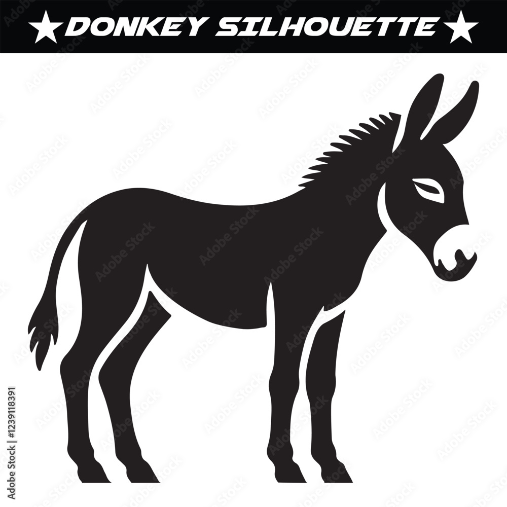 Fototapeta premium Black and white donkey silhouette vector illustration.