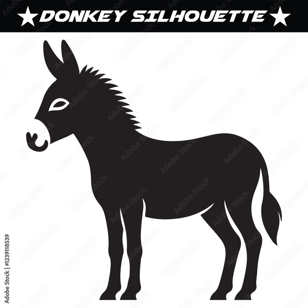 Fototapeta premium Black and white donkey silhouette vector illustration.