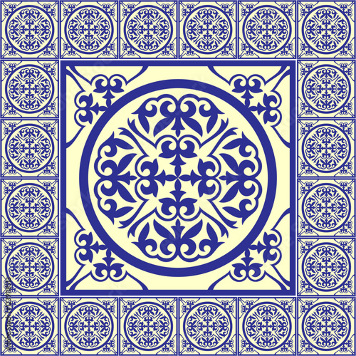 Azulejos portuguese tiles, azulejo vector pattern. Ceramic tile pattern, Porcelain background design, blue and white floral decor vector illustration. For wrapping paper, wallpaper, fabric, textile