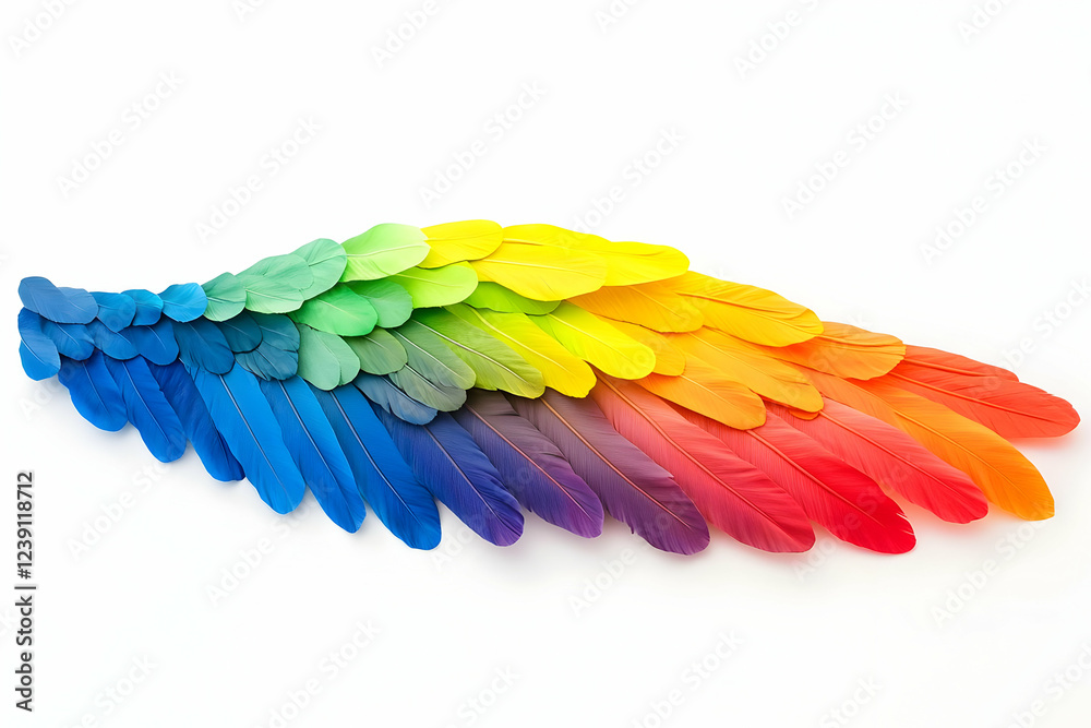 Fototapeta premium A set of rainbow-colored wings isolated on a white background, symbolizing freedom and positivity.
