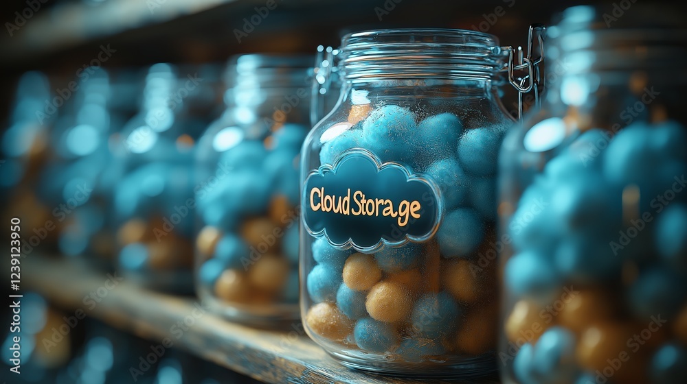 Obraz premium Creative representation of cloud storage in a glass jar