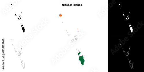 Nicobar Islands blank outline map set