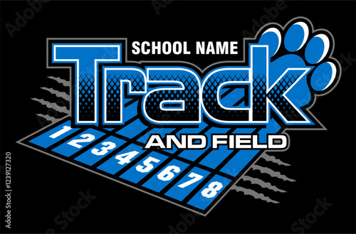 track and field team design with paw print for school, college or league sports