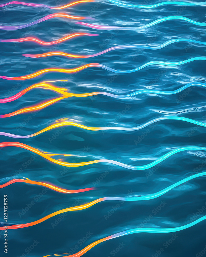 Fototapeta premium Colorful light streaks reflecting in water create vibrant scene