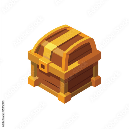  Wooden Treasure Chest Icon Isolated Vector Illustration