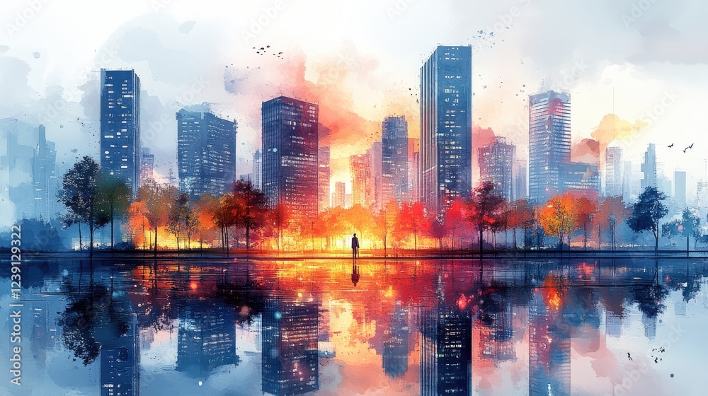 Obraz premium A serene, nighttime scene of a traditional Japanese-style building illuminated by red lanterns,