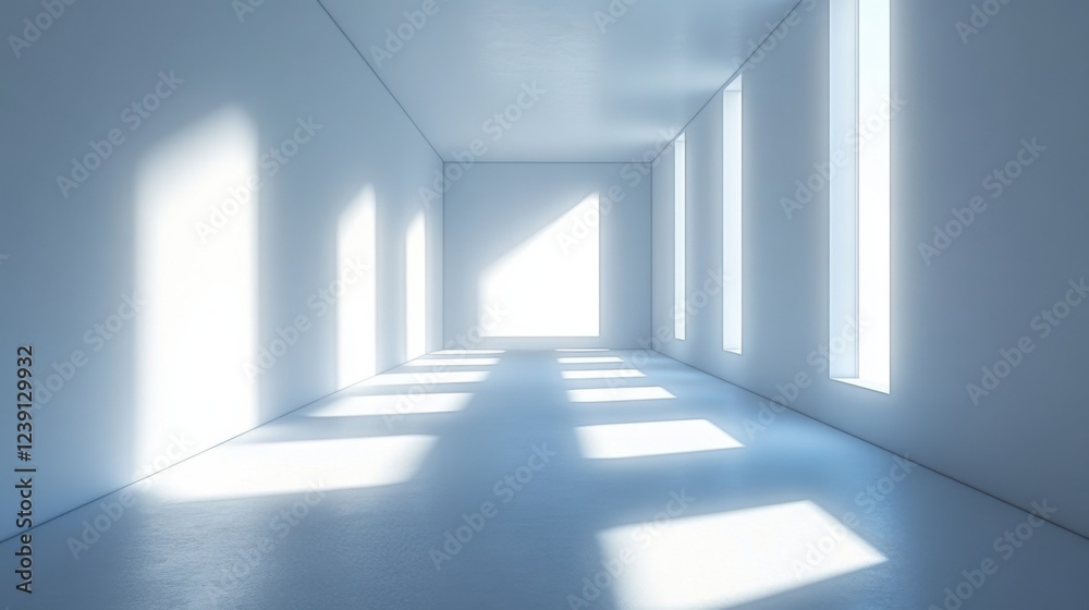Minimalist sunlit room with floor-to-ceiling windows and geometric shadows Minimalist sunlit room with floor-to-ceiling windows and geometric shadows