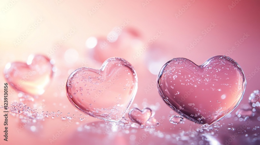Fototapeta premium Pink Glass Hearts Romantic Background