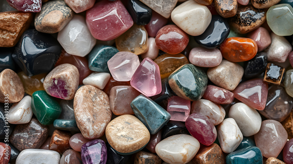 tumbled gemstone mix. macro detail texture background. close-up polished semi-precious gemstone. Generative AI tumbled gemstone mix. macro detail texture background. close-up polished semi-precious gemstone. Generative AI