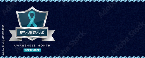 Cyan ribbon awareness graphic for International Ovarian Cancer Awareness Month banner