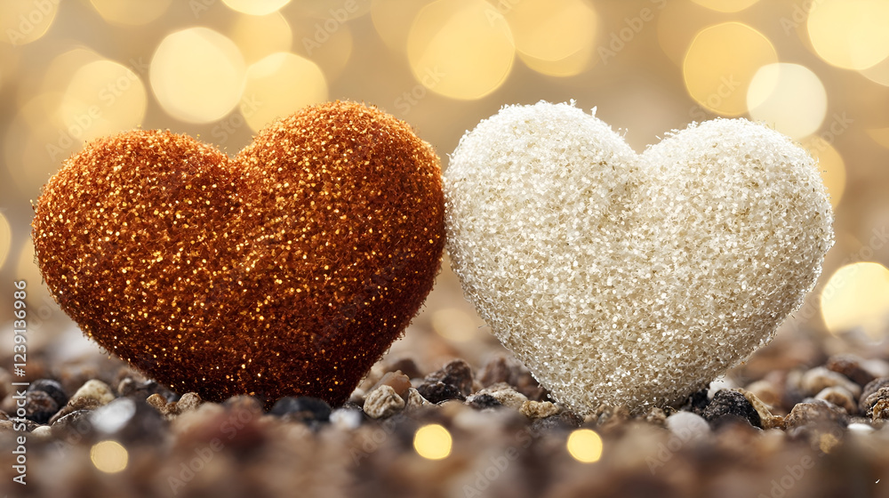 Obraz premium Attributes of lovers. Hearts, flowers, candles.
