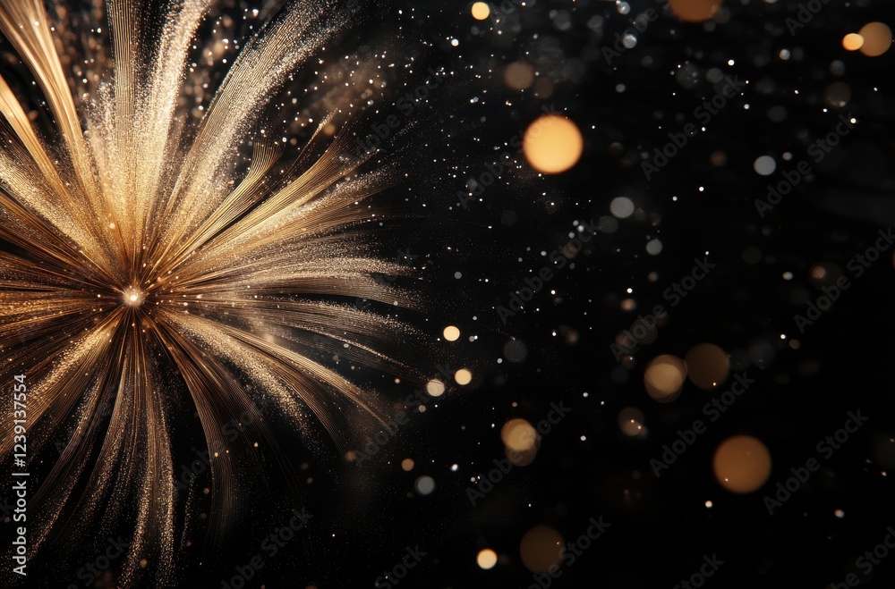 Obraz premium Sparkling Gold Explosion with Shimmering Particles on a Dark Background for Celebratory Events and Festive Occasions