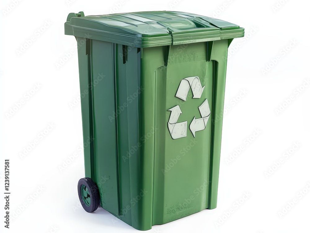 Green Recycling Bin with Eco-Friendly Symbol and Wheels Green Recycling Bin with Eco-Friendly Symbol and Wheels