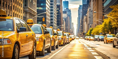 NYC Yellow Cab Line, Deep Focus Cityscape, High Depth of Field photo