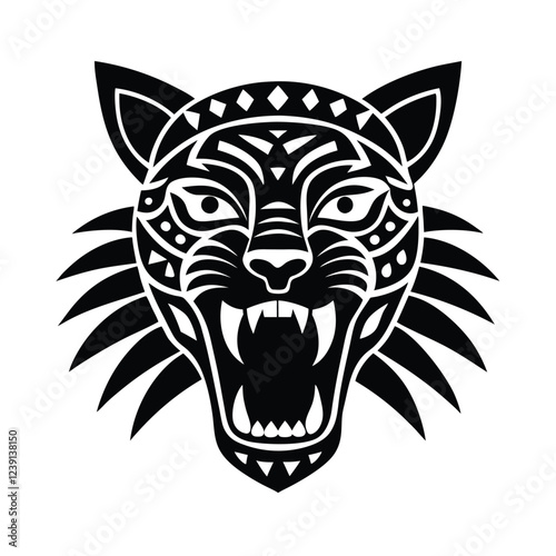Aztec Jaguar Warrior Head Vector A Fierce Mesoamerican Elite Soldier Symbol