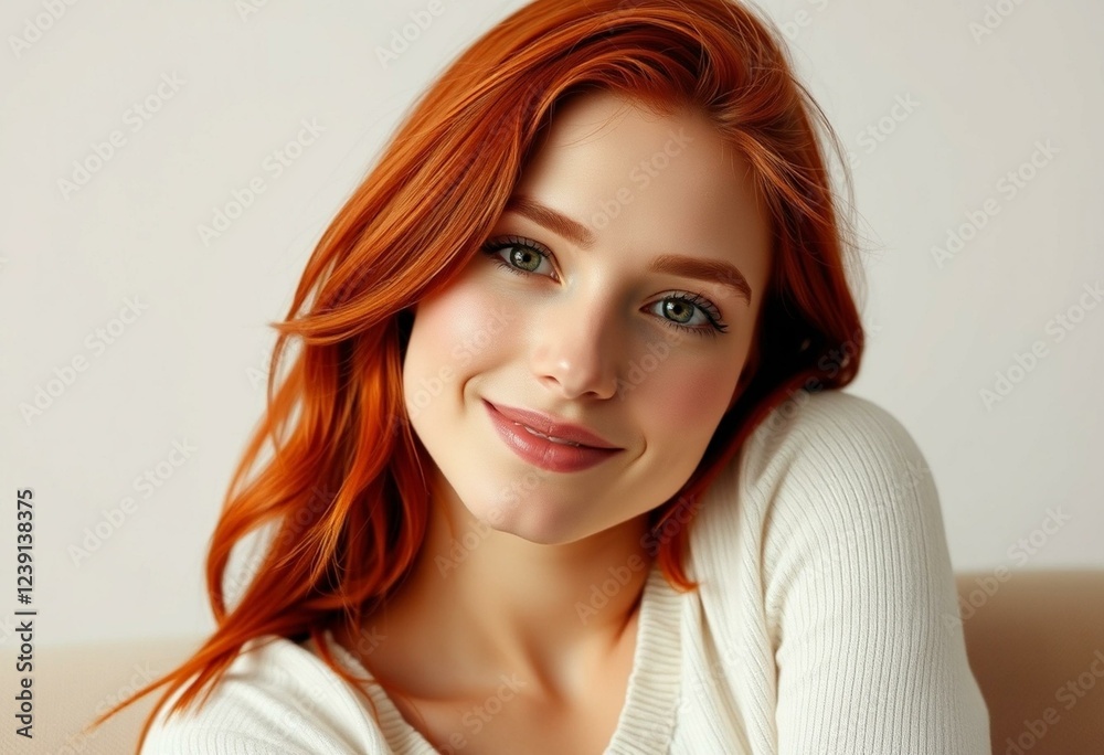 Fototapeta premium Photorealistic portrait of a female with red hair
