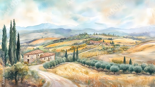 Wallpaper Mural Tuscan Countryside Landscape Featuring Rolling Hills and Farmhouses Torontodigital.ca