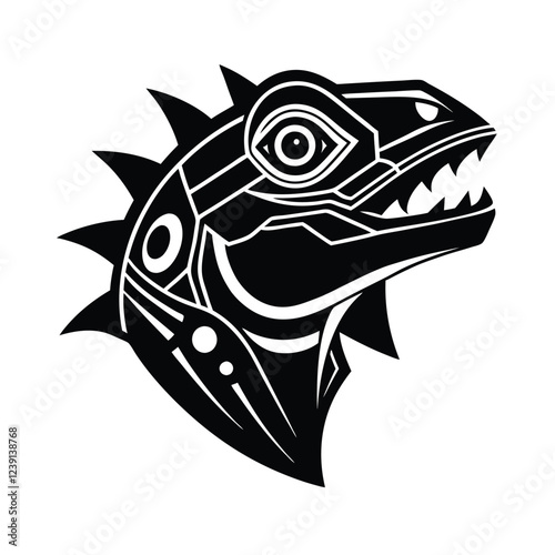 Cyborg Lizard Head Tattoo Design With Biomechanical Elements And Tech Details