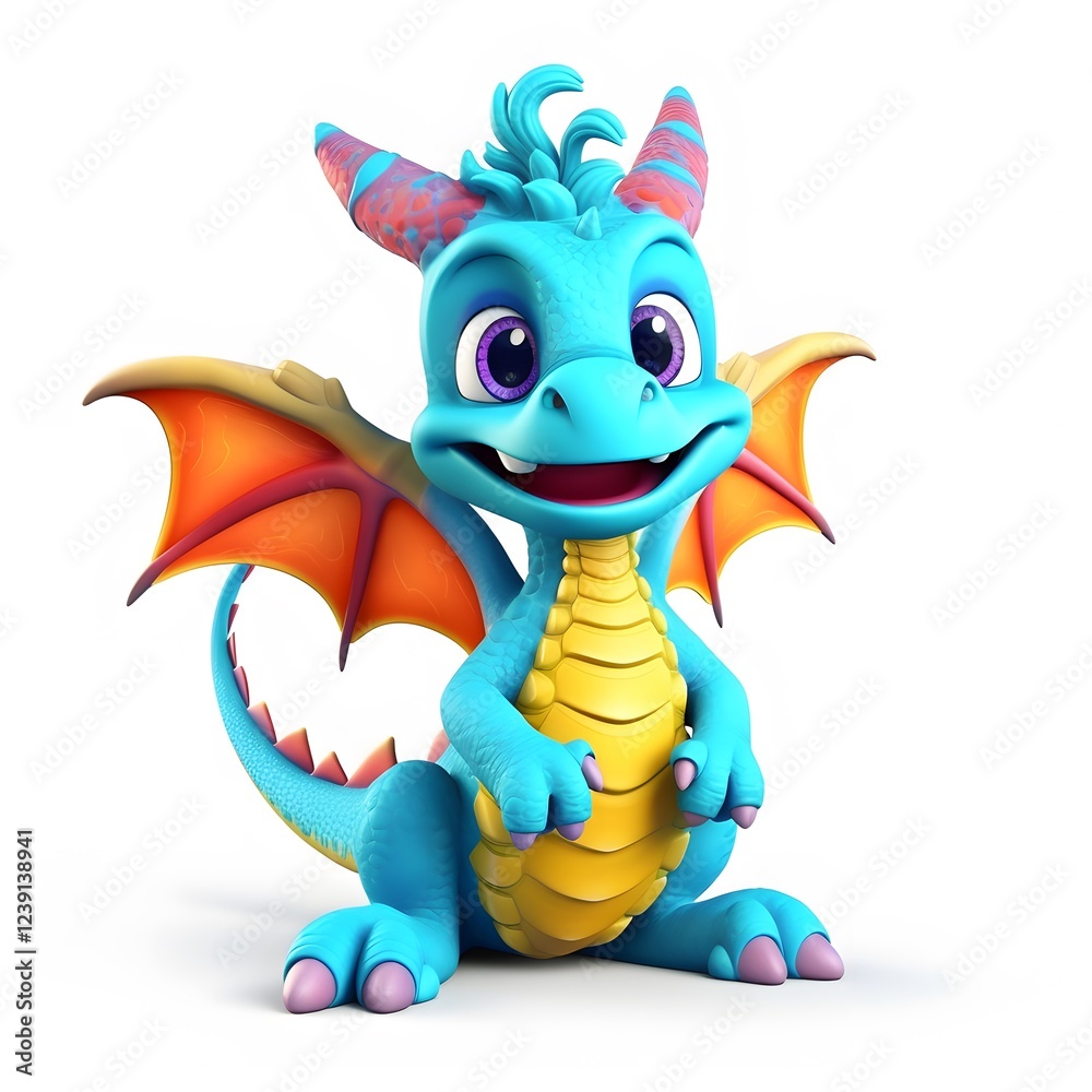 Cute baby dragon cartoon, isolated, white background, digital art, children's book illustration Cute baby dragon cartoon, isolated, white background, digital art, children's book illustration