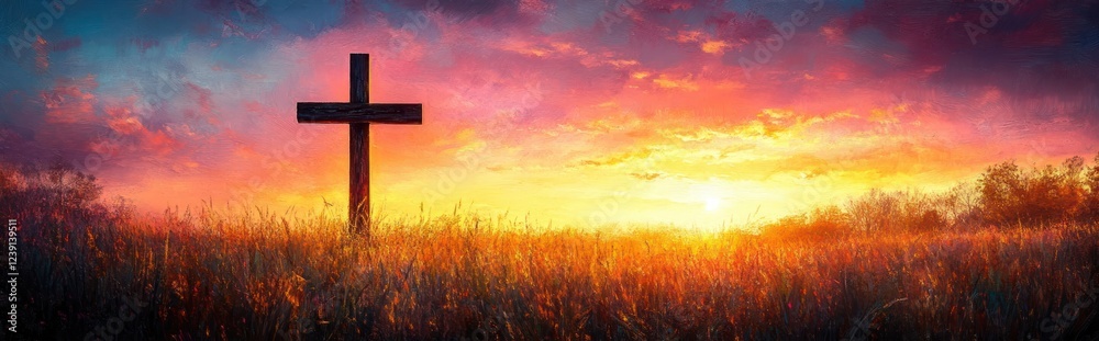 Sunset Cross on a Hill - Symbol of Faith and Resurrection Sunset Cross on a Hill - Symbol of Faith and Resurrection