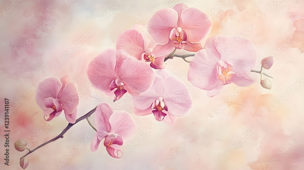 Fototapeta premium Delicate Pink Orchids Blooming Gracefully On Branch