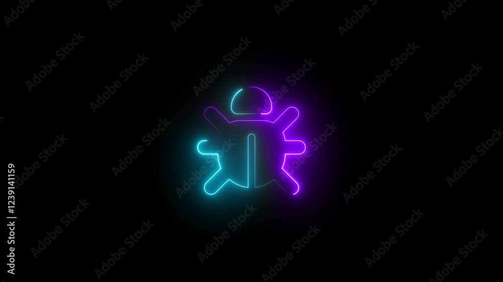 Bug symbol icon animation neon glow on black background Bug symbol icon animation neon glow on black background
