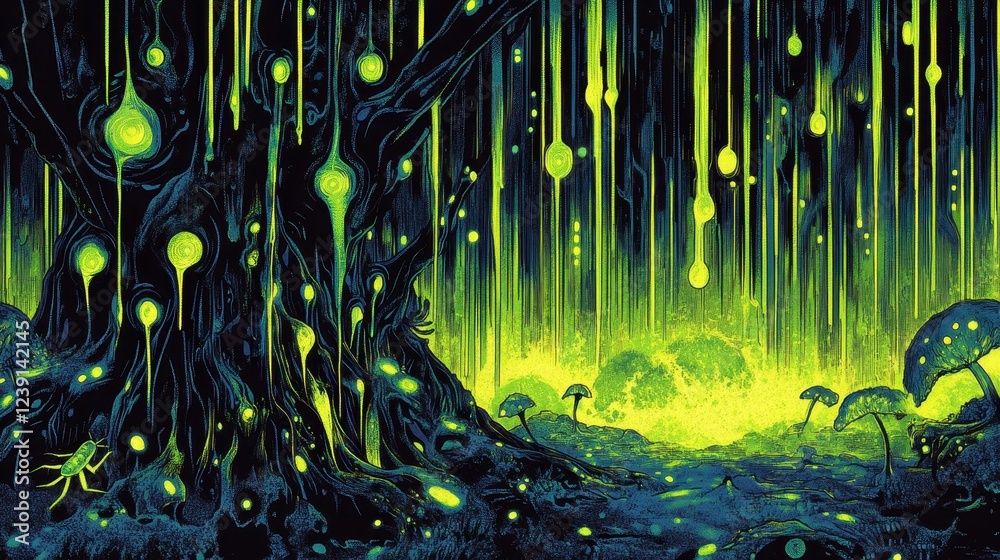 Fototapeta premium Bioluminescent Tree And Glowing Forest Scene