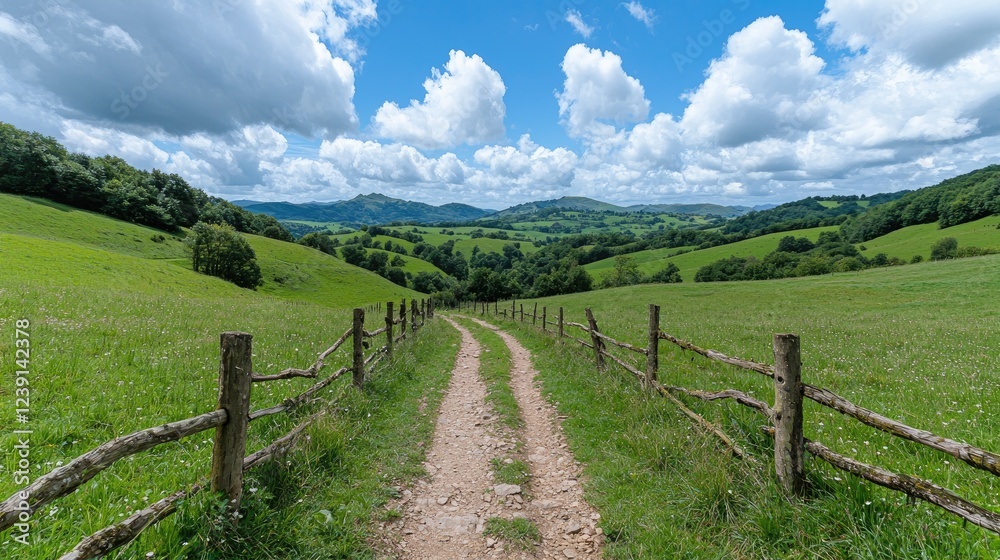 Countryside path, green hills, summer day, scenic view, travel Countryside path, green hills, summer day, scenic view, travel