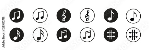 Music notes icon set. Musical key symbols. Music notes symbol vector illustration.