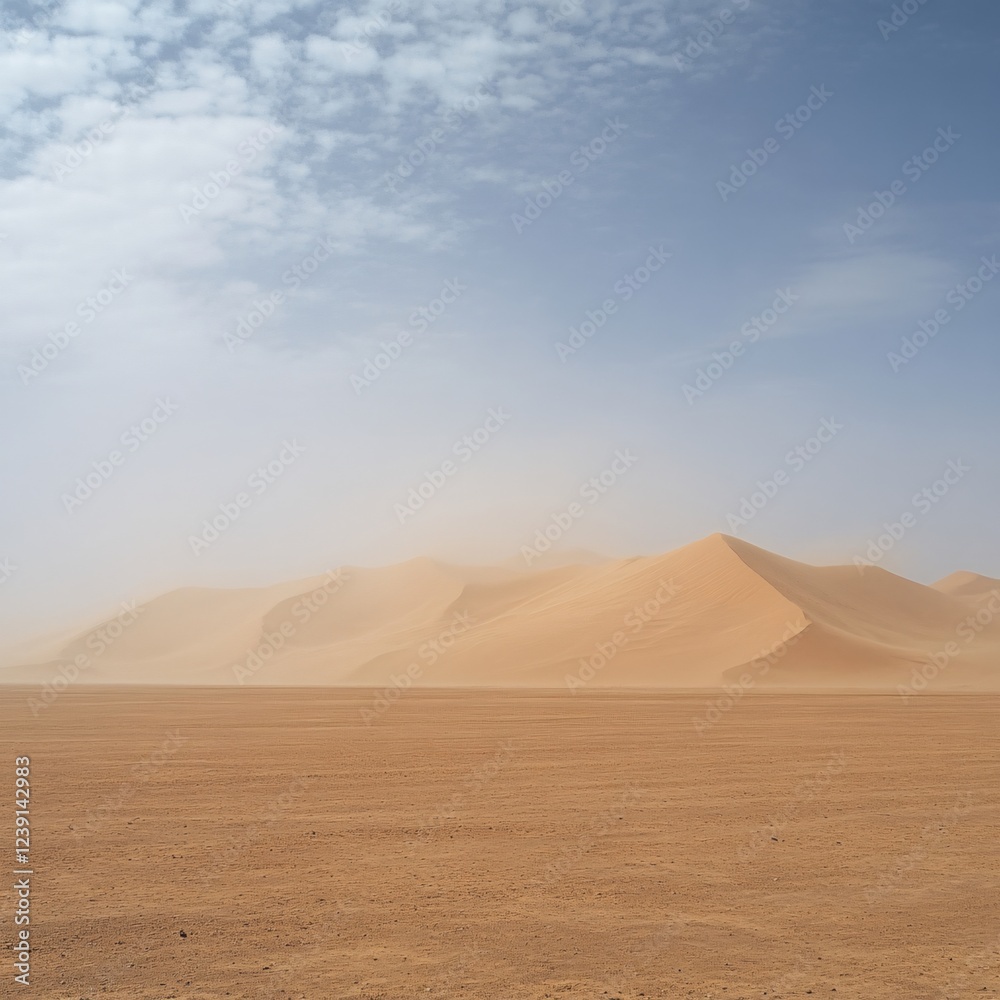Sand dunes under a hazy sky creating a serene and desolate landscape with soft light Sand dunes under a hazy sky creating a serene and desolate landscape with soft light