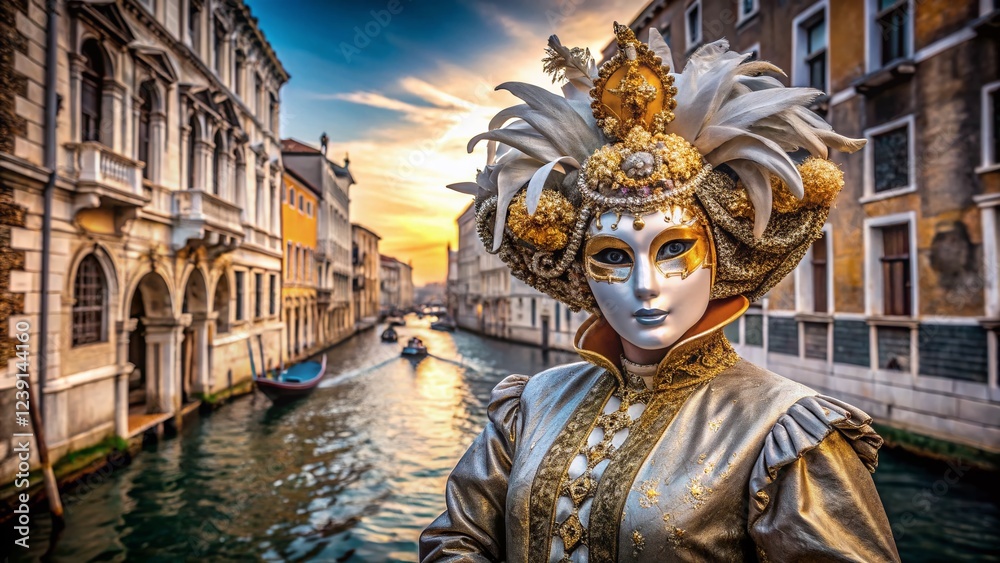 Obraz premium Ornate Venetian Mask in Gray and Gold