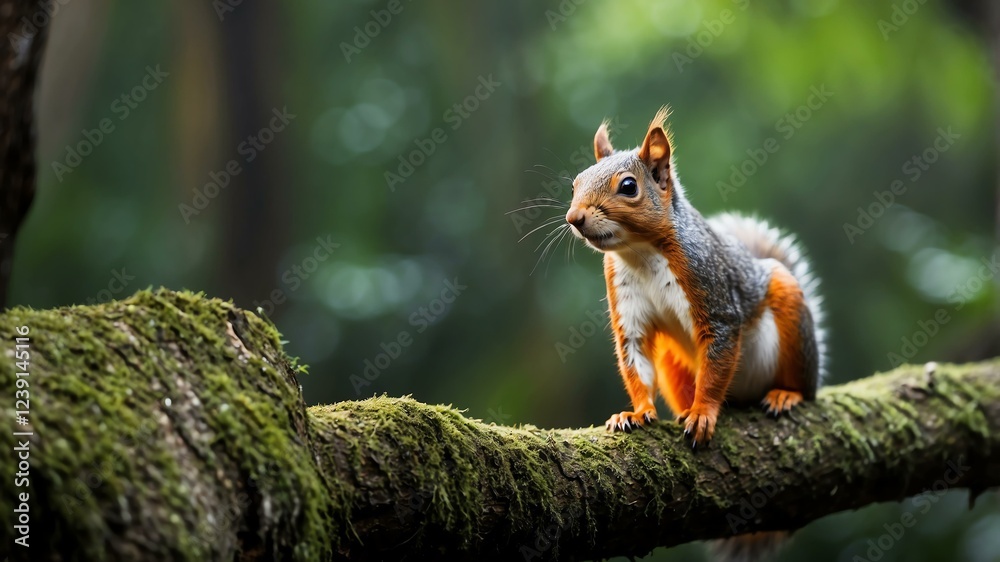 closeup of a squirrel on a rainforest background closeup of a squirrel on a rainforest background