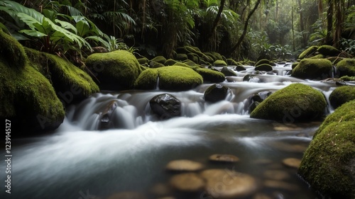 closeup of a stream on a rainforest background