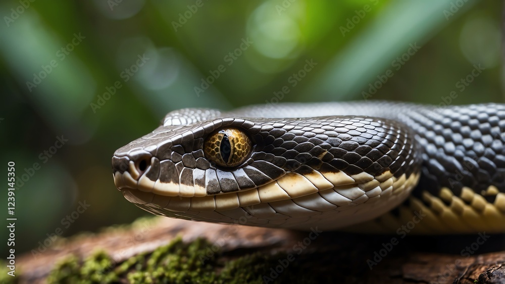 Fototapeta premium closeup of a snake on a rainforest background
