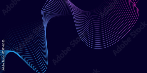 Abstract blue background with glowing wave. Shiny moving lines design element. Modern pink blue gradient flowing wave lines. Futuristic technology concept.