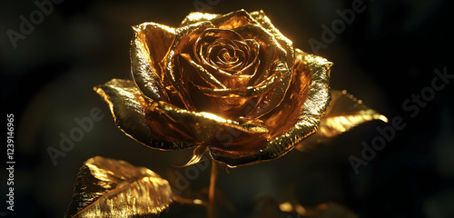 A stunning golden rose, captured against a transparent background, radiating luxury and timeless beauty. photo