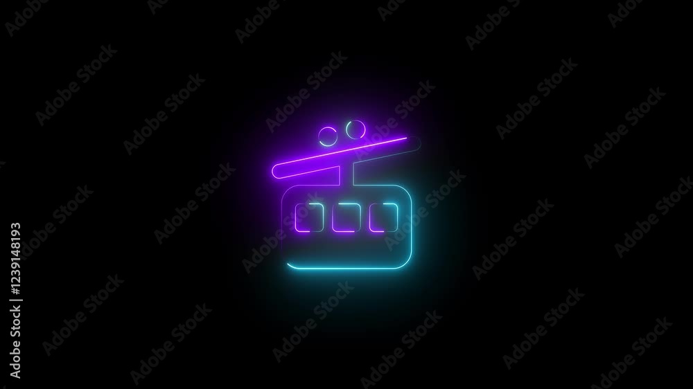 Cable car symbol icon animation neon glow on black background Cable car symbol icon animation neon glow on black background