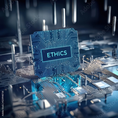 Futuristic microchip with the word 