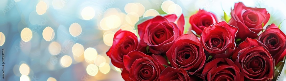 Fototapeta premium Red Roses Heart Shape With Abstract Defocused Lights - Valentines Day Card. MZ