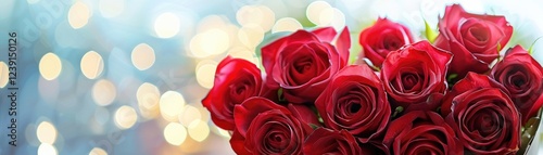 Red Roses Heart Shape With Abstract Defocused Lights - Valentines Day Card. MZ