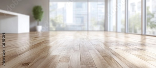 Modern Interior Design: Light Wood Flooring and City View