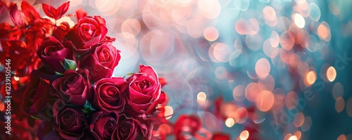 Red Roses Heart Shape With Abstract Defocused Lights - Valentines Day Card. MZ