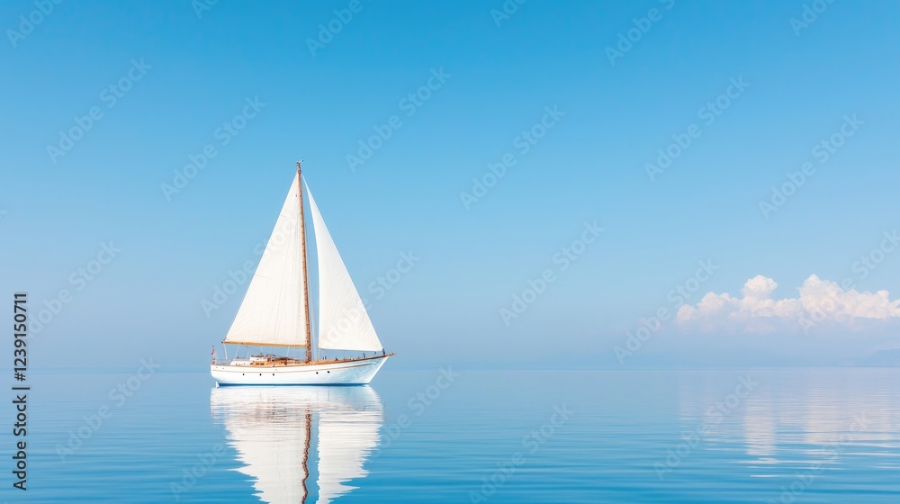 Obraz premium Sailing yacht on calm sea under clear sky. Travel, vacation, peace