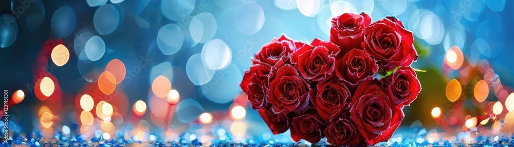 Red Roses Heart Shape With Abstract Defocused Lights - Valentines Day Card. MZ Red Roses Heart Shape With Abstract Defocused Lights - Valentines Day Card. MZ