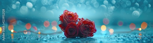 Red Roses Heart Shape With Abstract Defocused Lights - Valentines Day Card. MZ