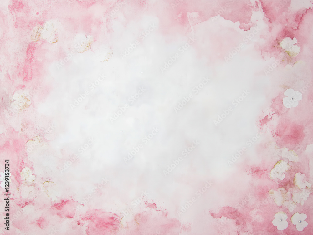 Obraz premium Pink watercolor background with white flowers and gold glitter