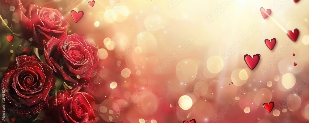 Abstract flower banner with red rose, bokeh lights - Valentines, Mother's day, anniversary concept. MZ Abstract flower banner with red rose, bokeh lights - Valentines, Mother's day, anniversary concept. MZ