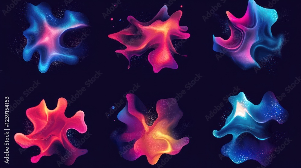 Obraz premium Abstract colorful fluid shapes, dynamic vibrant blobs, set of six.