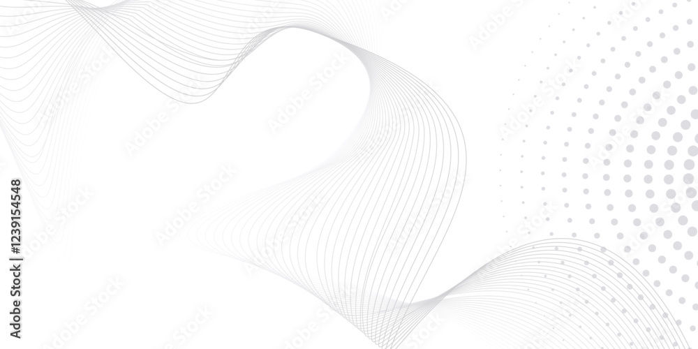 Fototapeta premium Gray and white abstract background with flowing wave line. Digital future technology concept.