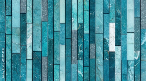 A vibrant, textured pattern of teal and aqua tiles arranged in vertical strips, creating a modern and soothing visual effect.